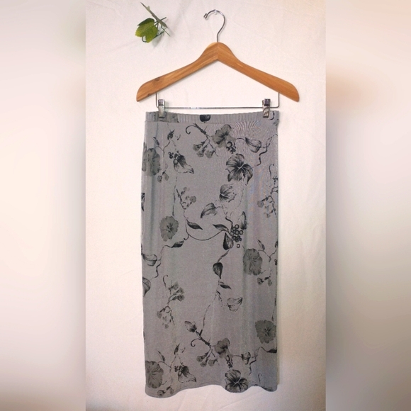 Vintage Dresses & Skirts - 90's Vintage Retro Floral Gray Pencil Skirt Size Small